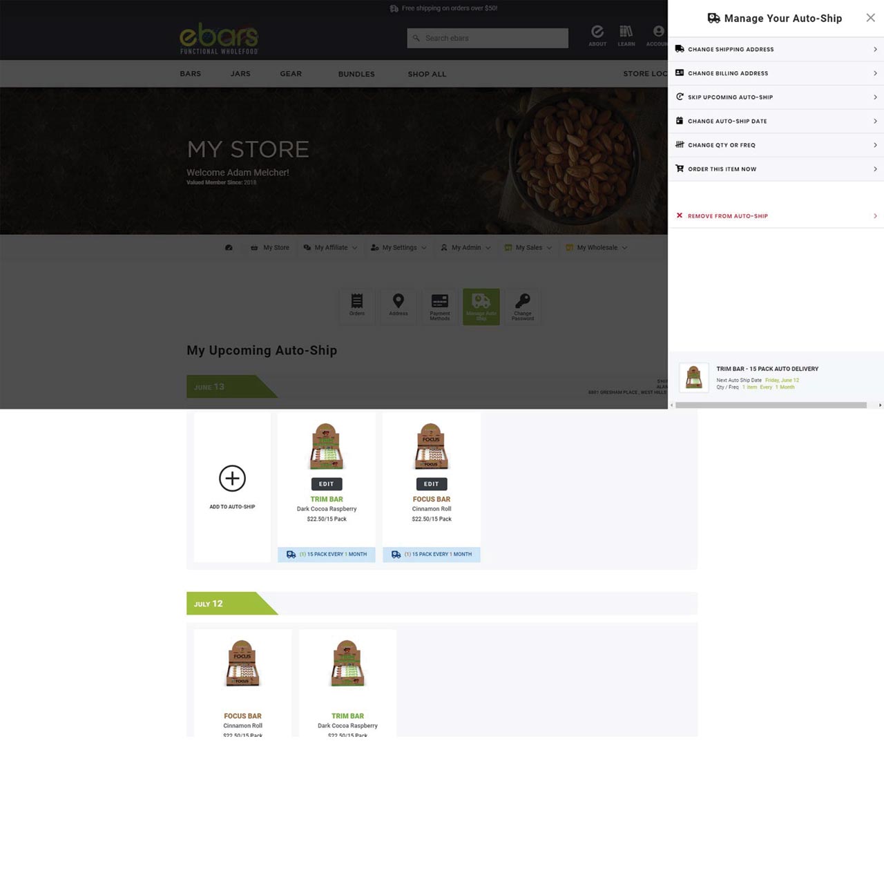 Manage Subscription Page