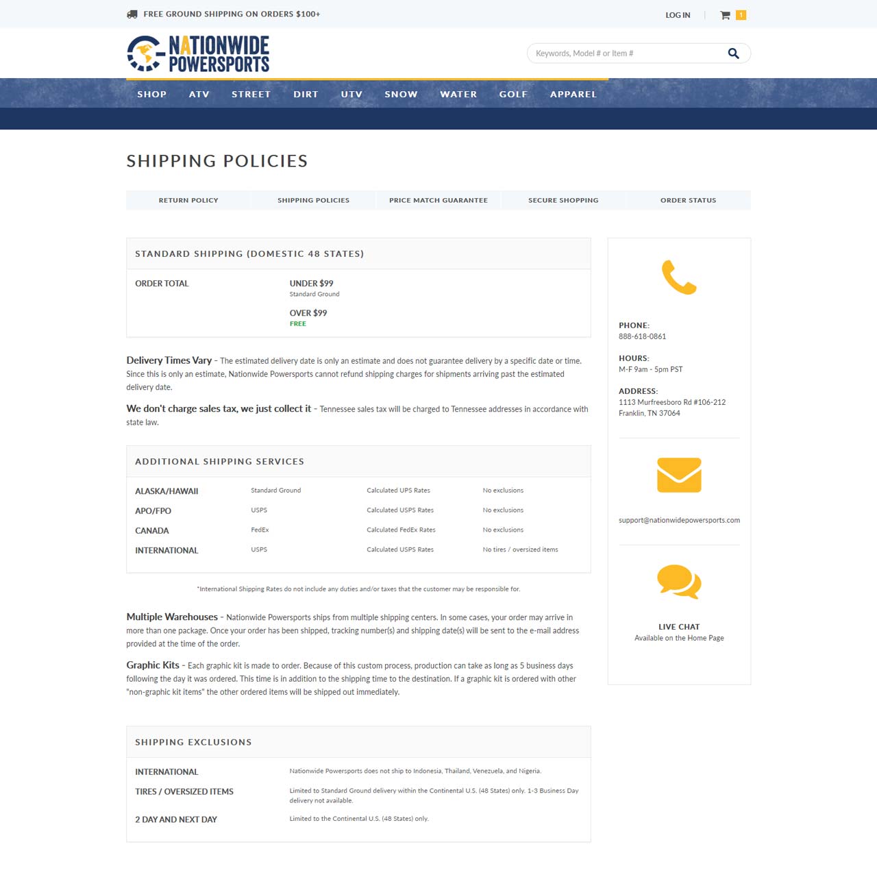 Shopping Policy Page